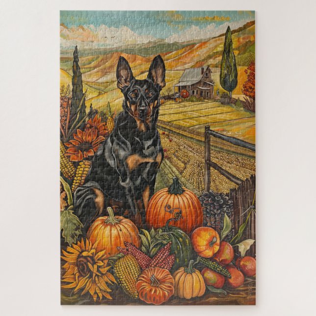 Puzzle Kelpie Chien australien récolte d'automne Thankgiv (Vertical)