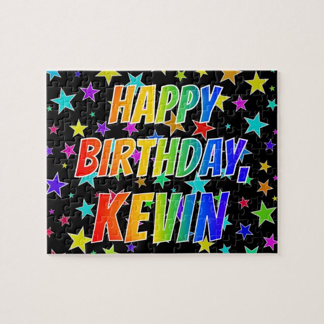 Puzzle "KEVIN" Prénom, amusant "HEUREUX ANNIVERSAIRE" (Horizontal)