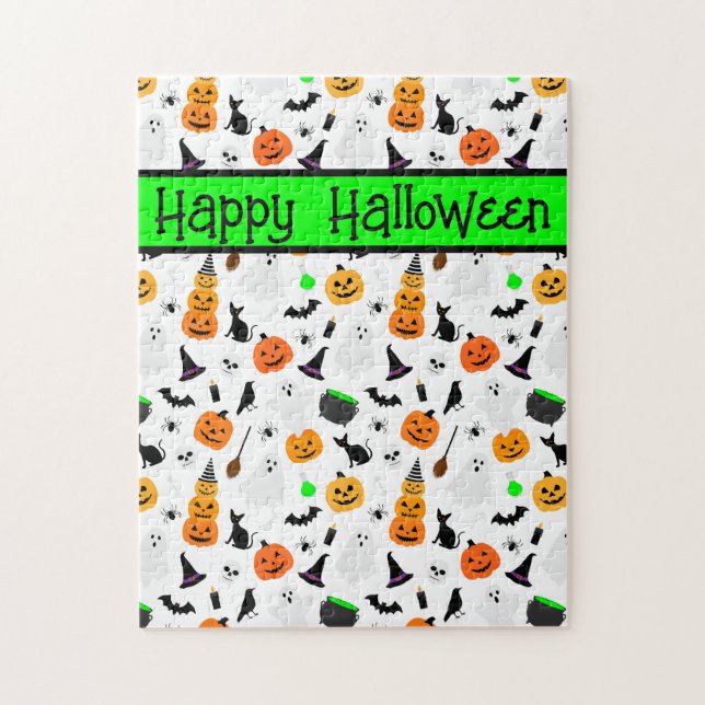 Puzzle Kid Halloween Ghost Citrouille Black Chat Personna (Vertical)