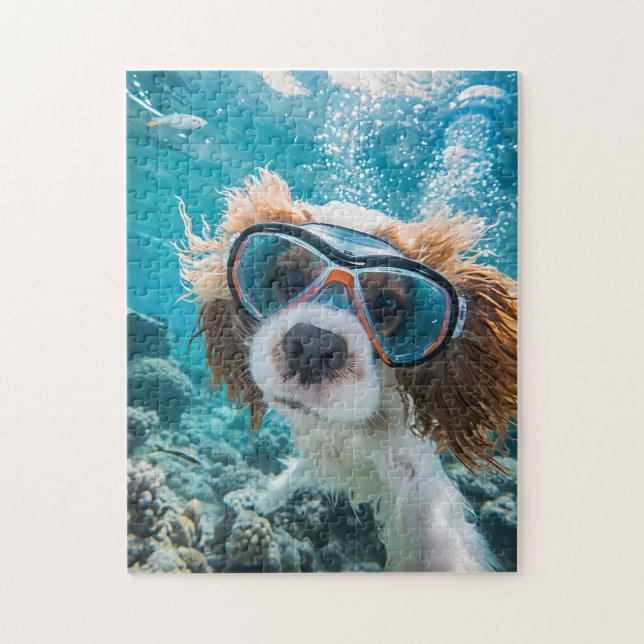Puzzle King Charles Cocker Spaniel driving in ocean (Vertical)