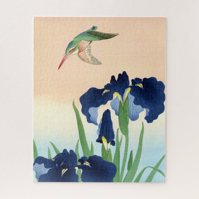 Puzzle Kingfisher au-dessus d'Irises par Ohara Koson (Vertical)