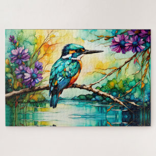 Puzzle Kingfisher perché au-dessus des Fleurs sauvages d'