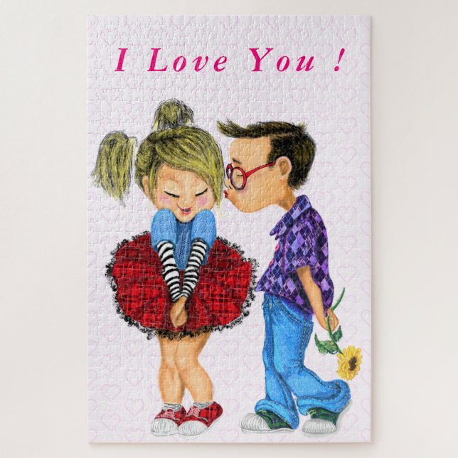 Puzzle Kiss - I Love You - Texte Personnalisé (Vertical)