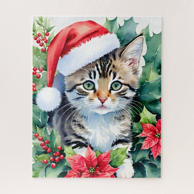 Puzzle Kitten À Santa Hat Art De Noël (Vertical)
