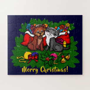 Puzzle Kitty et chiot, Happy XMas