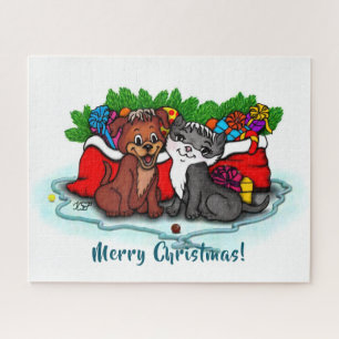 Puzzle Kitty et chiot, Happy XMas