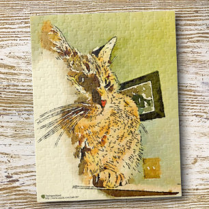 Puzzle Kitty Whiskers Heart Nose Watercolor