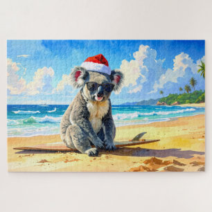 Puzzle Koala au chapeau de Santa soleil et surf