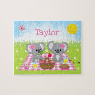 Puzzle Koala Bear Picnic Girl En vichy rose