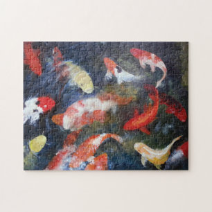 Puzzle Koi Fish Pond, Abstract, Oil Painting Print