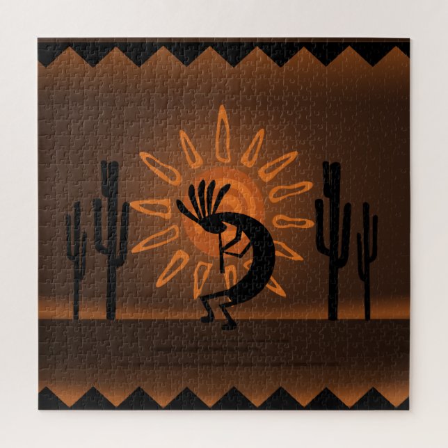 Puzzle Kokopelli Sun Southwest Rustic Brown 3 20 po x 20  (Vertical)