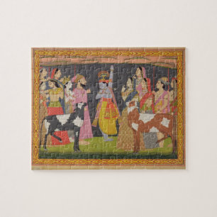 Puzzle Krishna levant le mont Govardhana, de la 'Bhagav