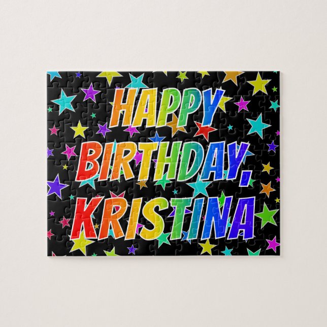 Puzzle "KRISTINA" Prénom, Amusant "HEUREUX ANNIVERSAIRE" (Horizontal)