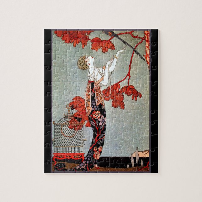 Puzzle La femme Art déco et le perroquet (Vertical)