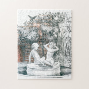 Puzzle la fontaine de la ville aux figurines de filles