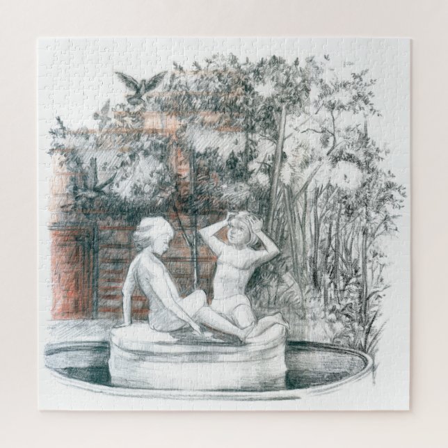 Puzzle la fontaine de la ville aux figurines de filles (Vertical)