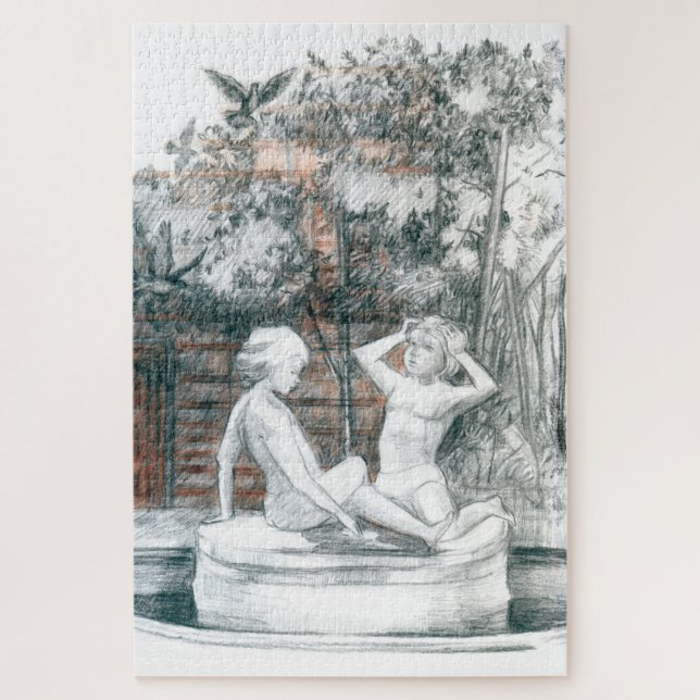 Puzzle la fontaine de la ville aux figurines de filles (Vertical)