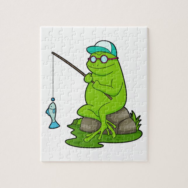 Puzzle La grenouille comme pêcheur avec la canne à pêche  (Vertical)