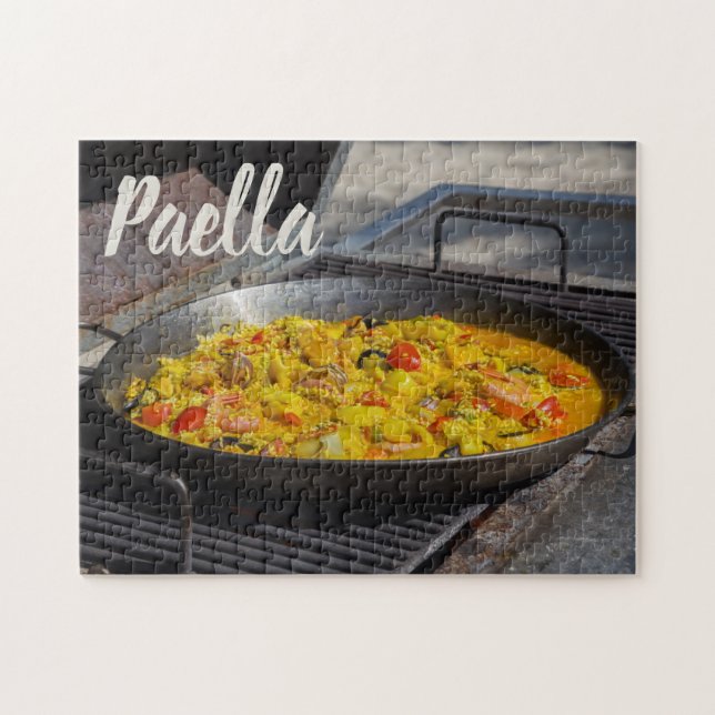 Puzzle La paella est cuite sur un cadeau grill pour le ch (Horizontal)