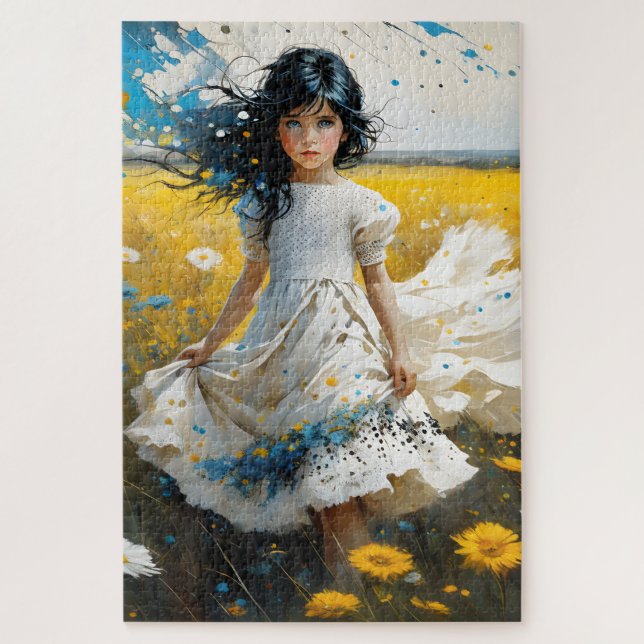 Puzzle La petite fille aux cheveux noirs et aux yeux bleu (Vertical)