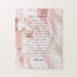 Puzzle La Prière du Seigneur Écriture lettres Fleurs Rose