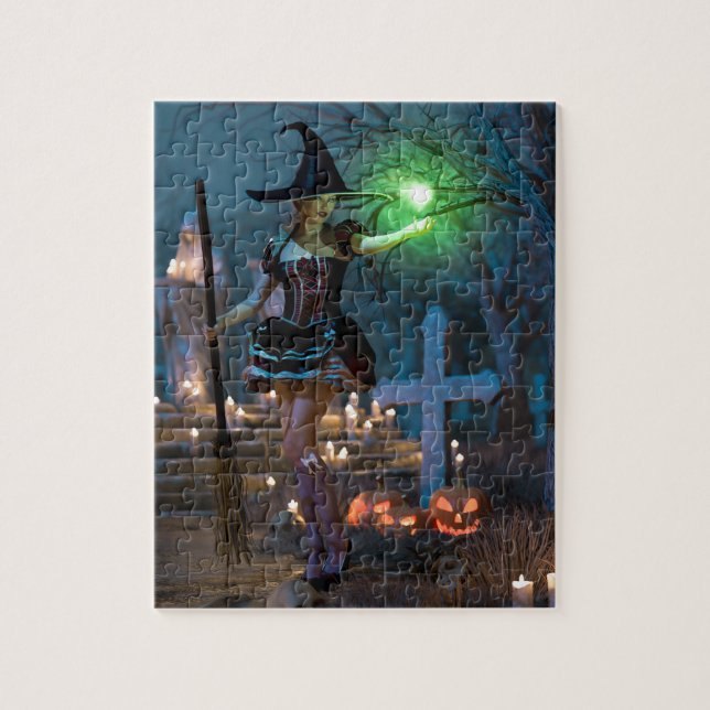 Puzzle La sorcière d'Halloween dans la forêt (Vertical)