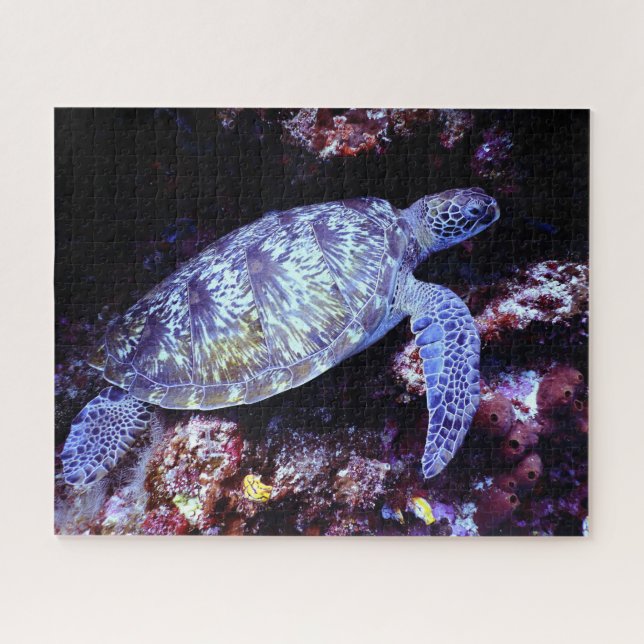 Puzzle La tortue de mer nager avec du corail en direct (Horizontal)
