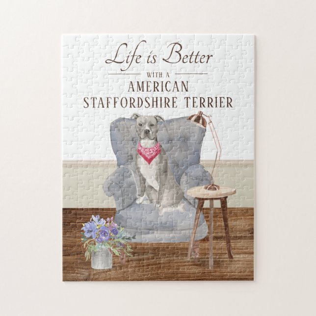 Puzzle La Vie Est Avec Le Staffordshire Terrier Américain (Vertical)