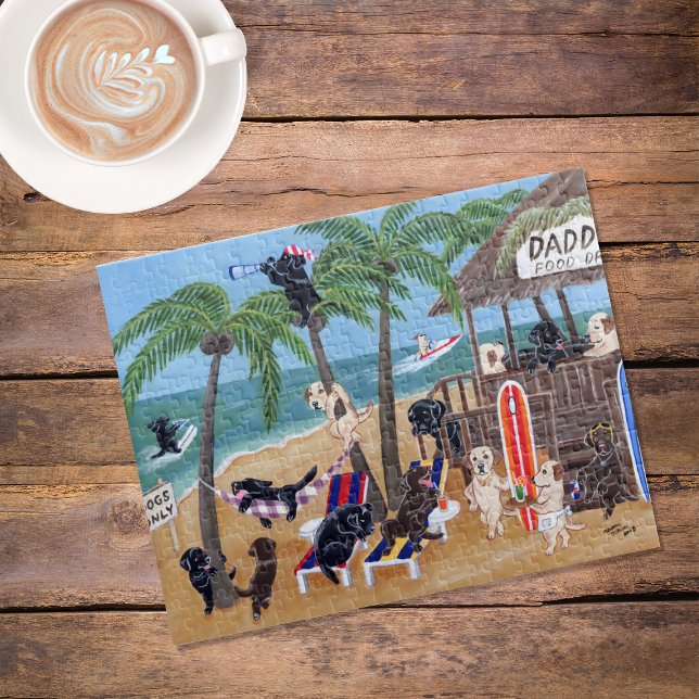 Puzzle Laboratoires de vacances d'été de l'île (Island Summer Vacation Labradors Jigsaw Puzzle featuring Labradors in action at the beach.  )