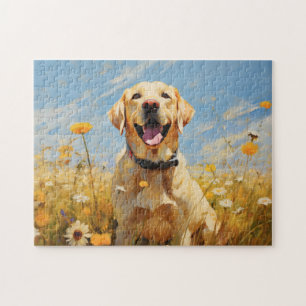 Puzzle Labrador jaune en fleurs