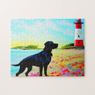 Puzzle Labrador noir debout sur une plage