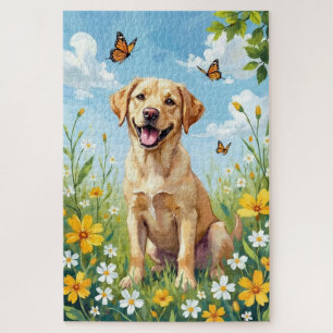 Puzzle Labrador Retriever Fleurs de Printemps Chien Migno