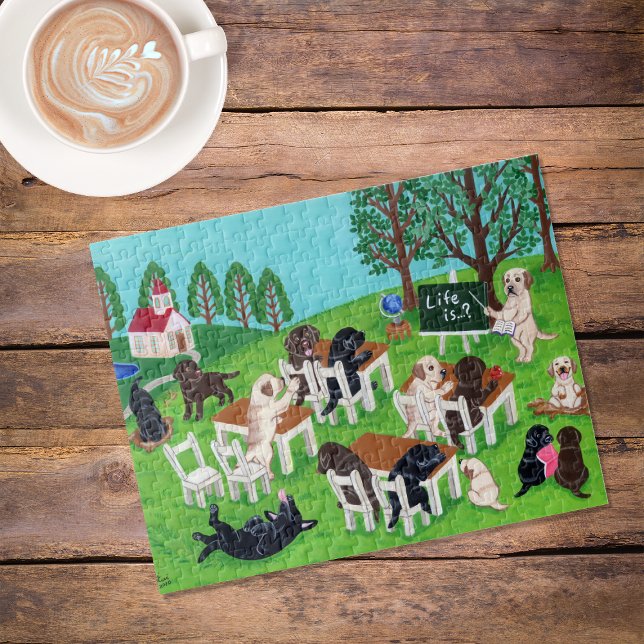 Puzzle Labrador School (Labrador School Jigsaw Puzzle featuring Labs in action during class in the fresh air.)