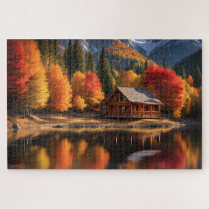 Puzzle Lac et Cabine avec arbres d'automne