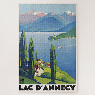 Puzzle Lac paisible Annecy Vintage France Affiche de voya