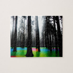 Puzzle Lac Rainbow dans la Forêt Silhouette Noire et Blan