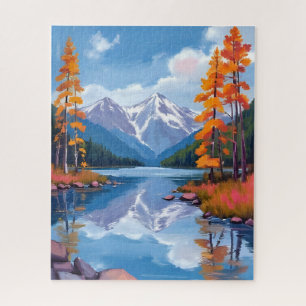 Puzzle Lac Tahoe Automne   Peinture de montagne de feuill