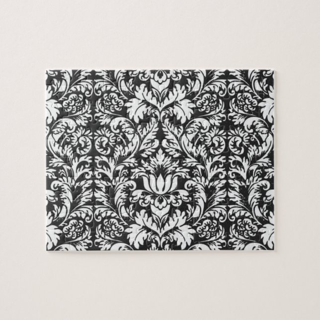 Puzzle Lace noir blanc Damas Brocade (Horizontal)