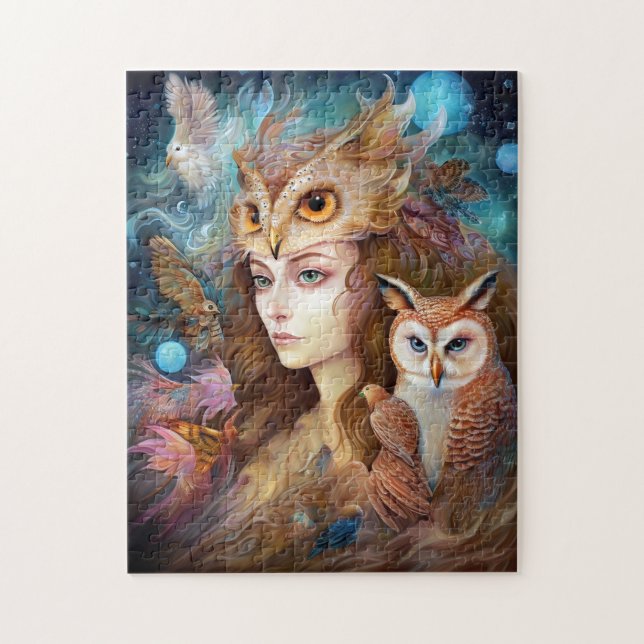 Puzzle Lady With Owl Surreal Imaginaire Art (Vertical)