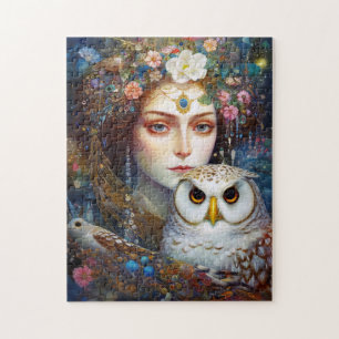 Puzzle Lady With Owl Surreal Imaginaire Art