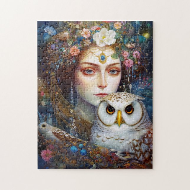 Puzzle Lady With Owl Surreal Imaginaire Art (Vertical)