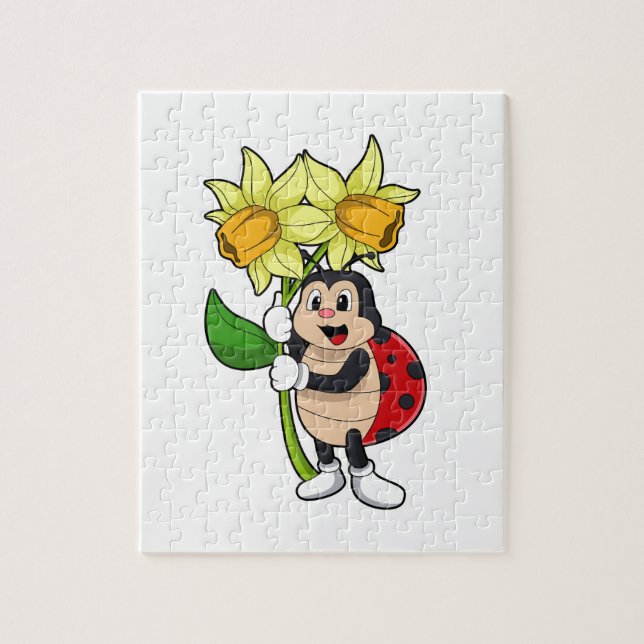 Puzzle Ladybug avec jonquille de fleurs (Vertical)