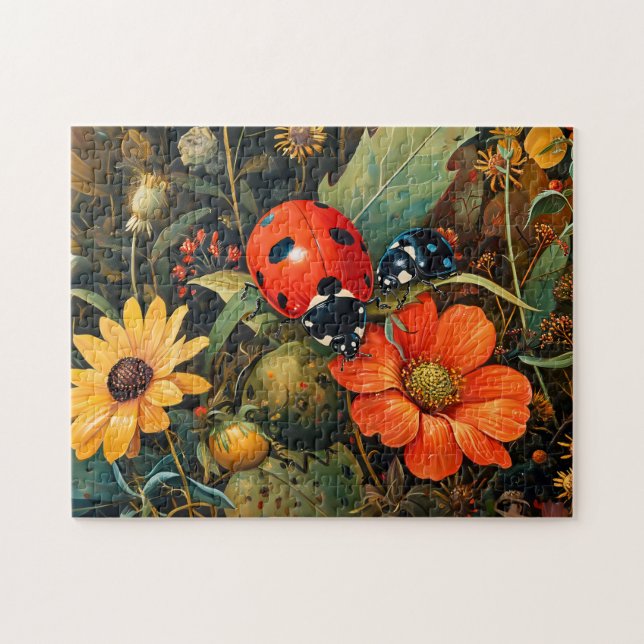 Puzzle Ladybug sur une simple illustration de la fleur de (Horizontal)