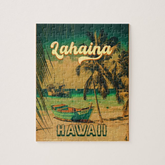 Puzzle Lahaina Maui Hawaii Retro Sunset Souvenir 1960 (Vertical)