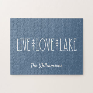 Puzzle Lake House Devis Pine Tree Personnalisé Bleu