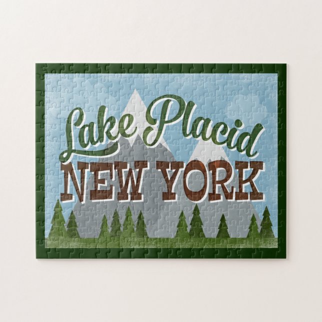 Puzzle Lake Placid New York Fun Retro Snowy Mounts (Horizontal)