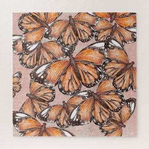 Puzzle L'amiral rouge papillons Arrière - plan rose