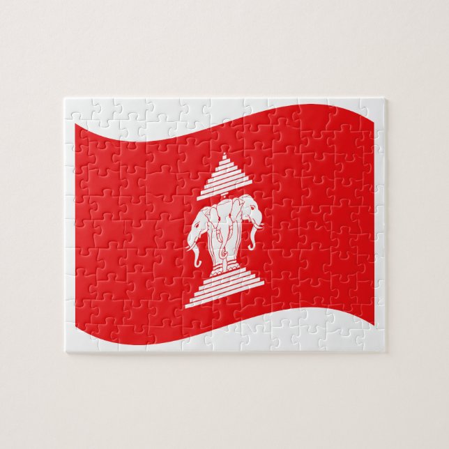 Puzzle Lao Erawan Trois Chefs D'Éléphant Drapeau Vague (Horizontal)