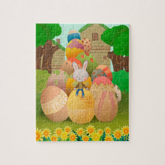 Puzzle Lapin assis sur des œufs de Pâques géants