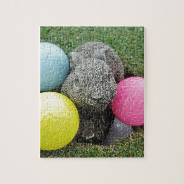 Puzzle Lapin avec oeuf jaune rose (Vertical)